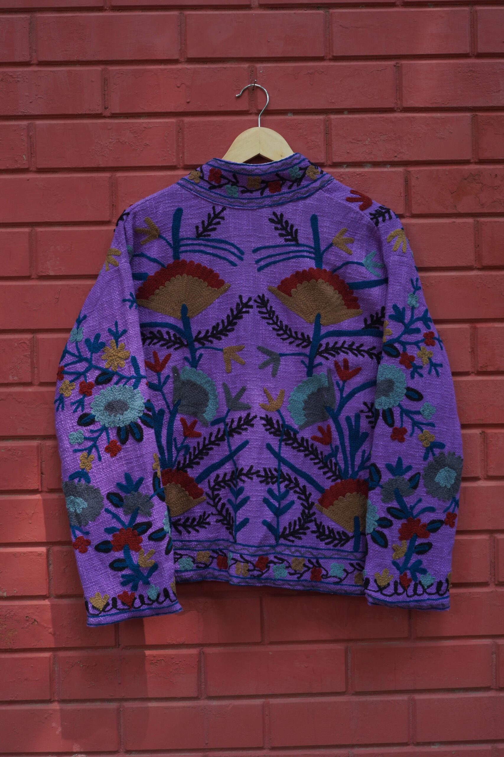 Womens Dark Purple Velvet Embroidered Jacket with Floral Design - Image 7