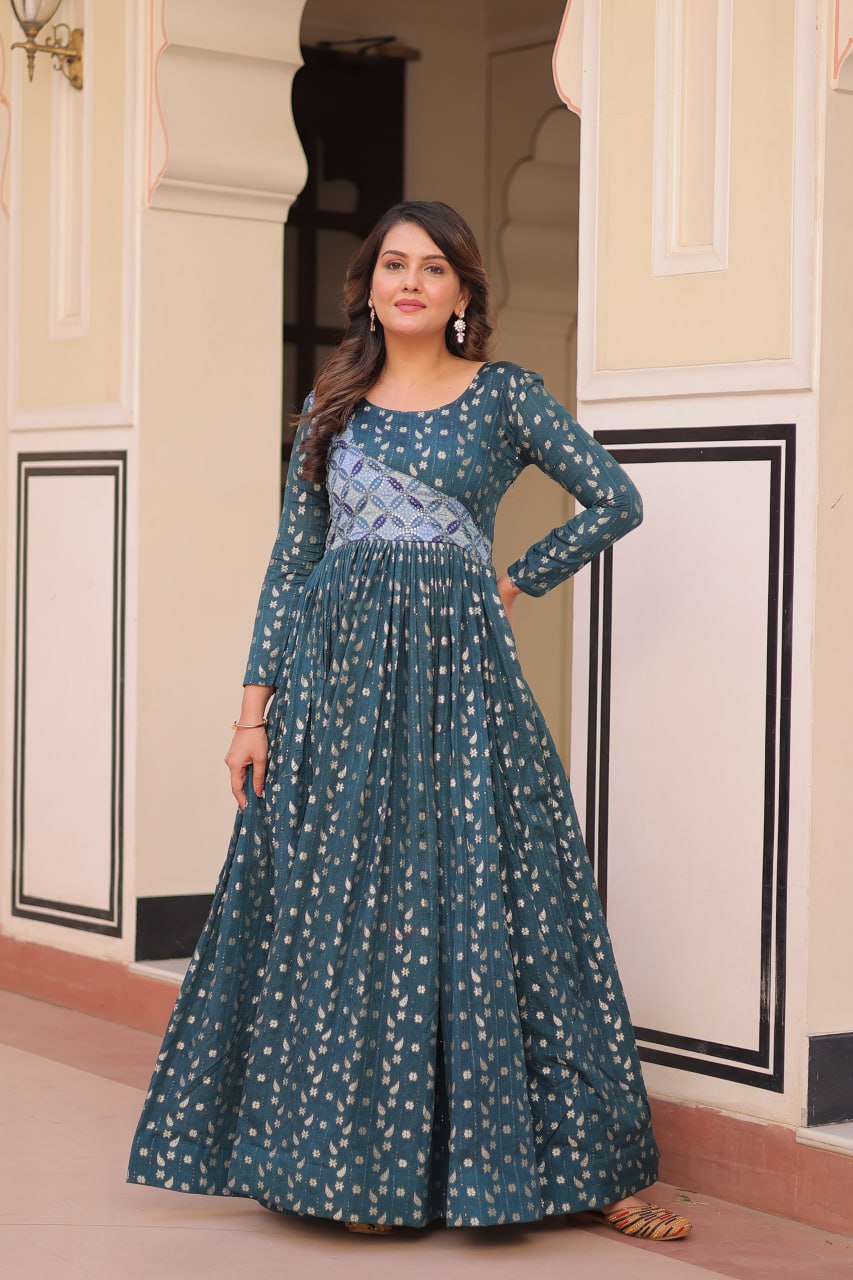 Women's Festive Berry Purple Printed Anarkali Gown with Intricate Zari Work & Embellished Yoke β Perfect for Traditional & Celebration Wear - Image 11