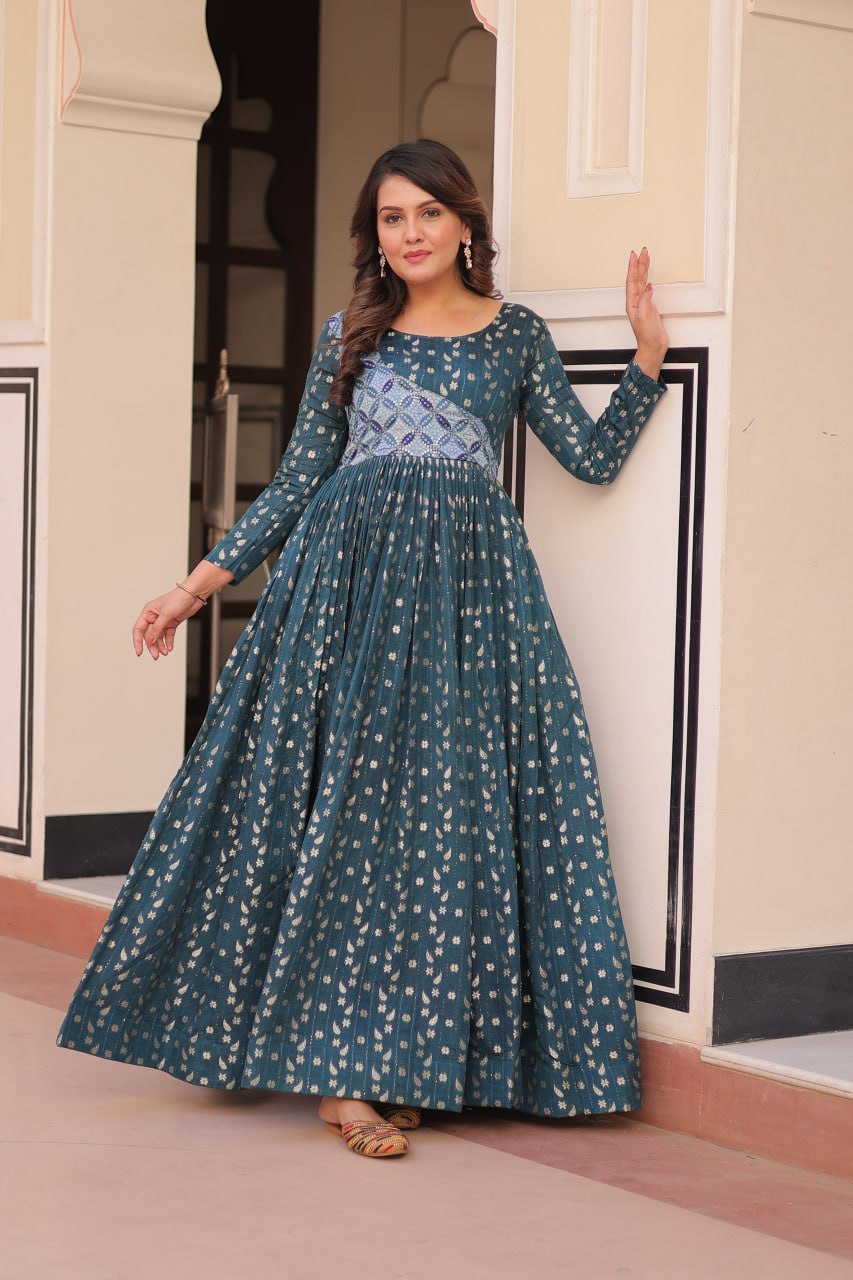 Women's Festive Berry Purple Printed Anarkali Gown with Intricate Zari Work & Embellished Yoke β Perfect for Traditional & Celebration Wear - Image 9